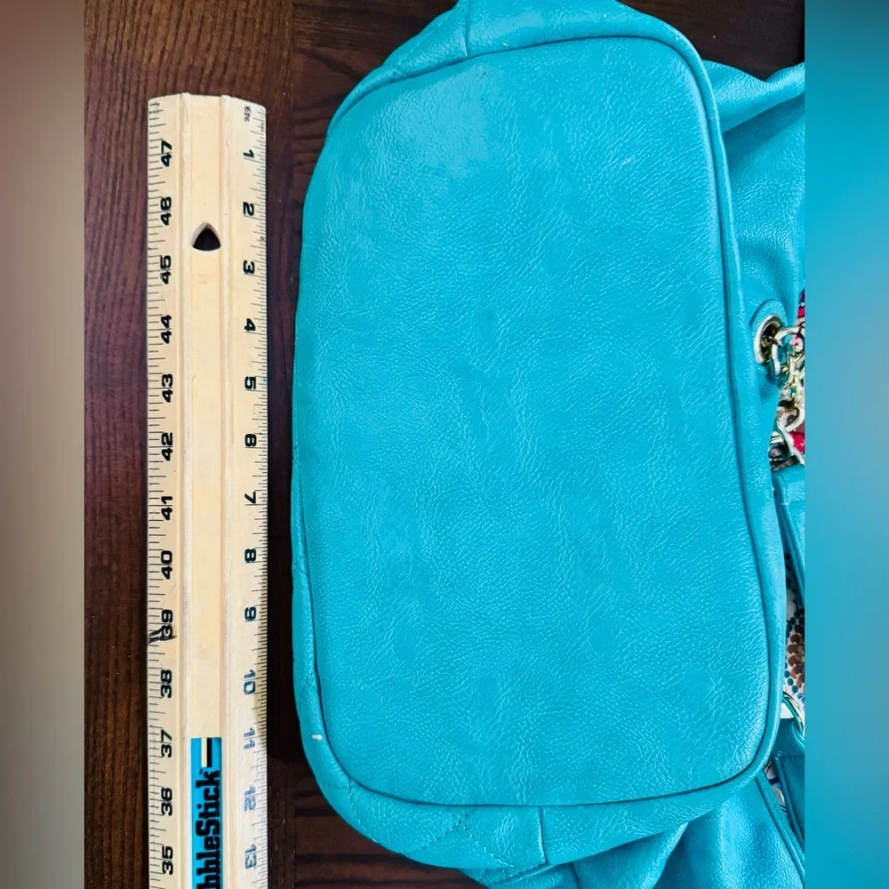 Big Buddha Turquoise Quilted Floral Glam Bag with Gold Chain Accents Luxury - Picture 11 of 16